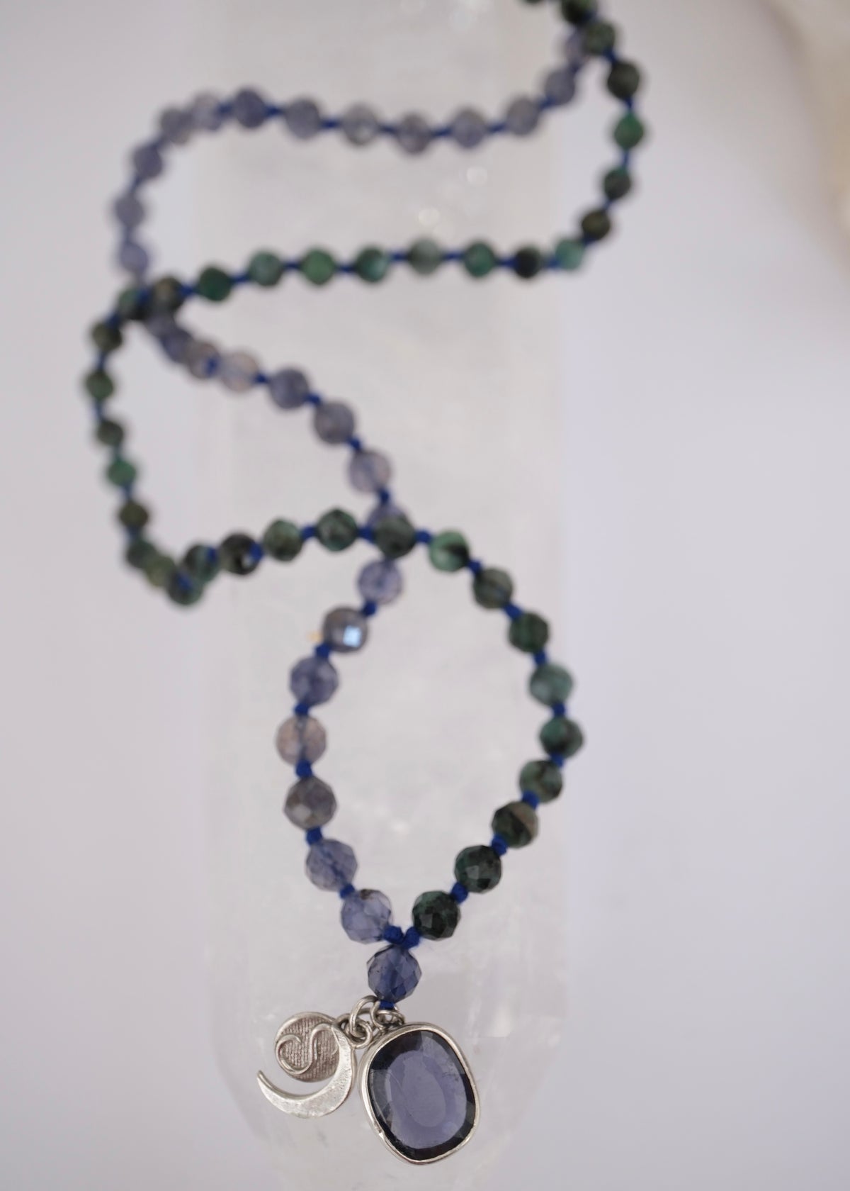 DEVAKA Divine, Celestial Mala | Emerald, Iolite & Rudraksha
