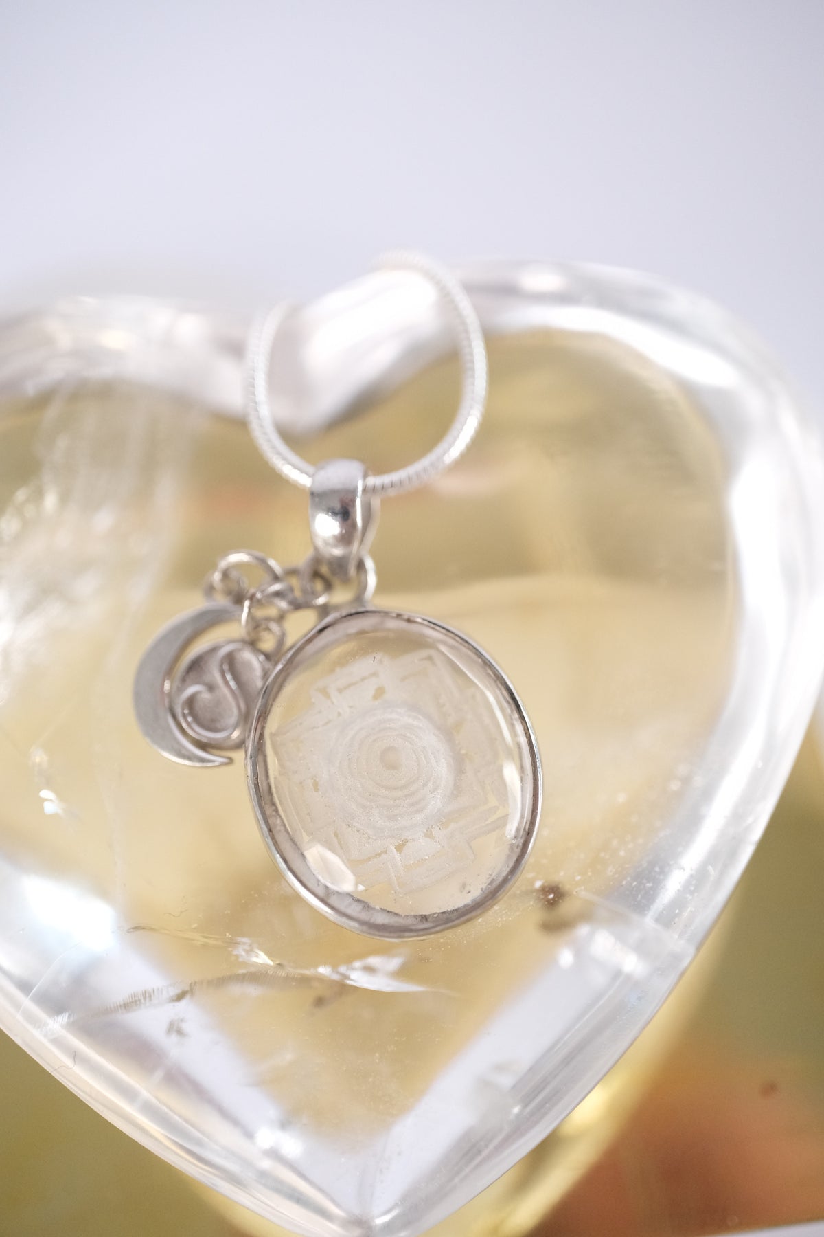 Sri Yantra Pendant 'Hand-carved in Himalayan Quartz' | 925 Sterling Silver