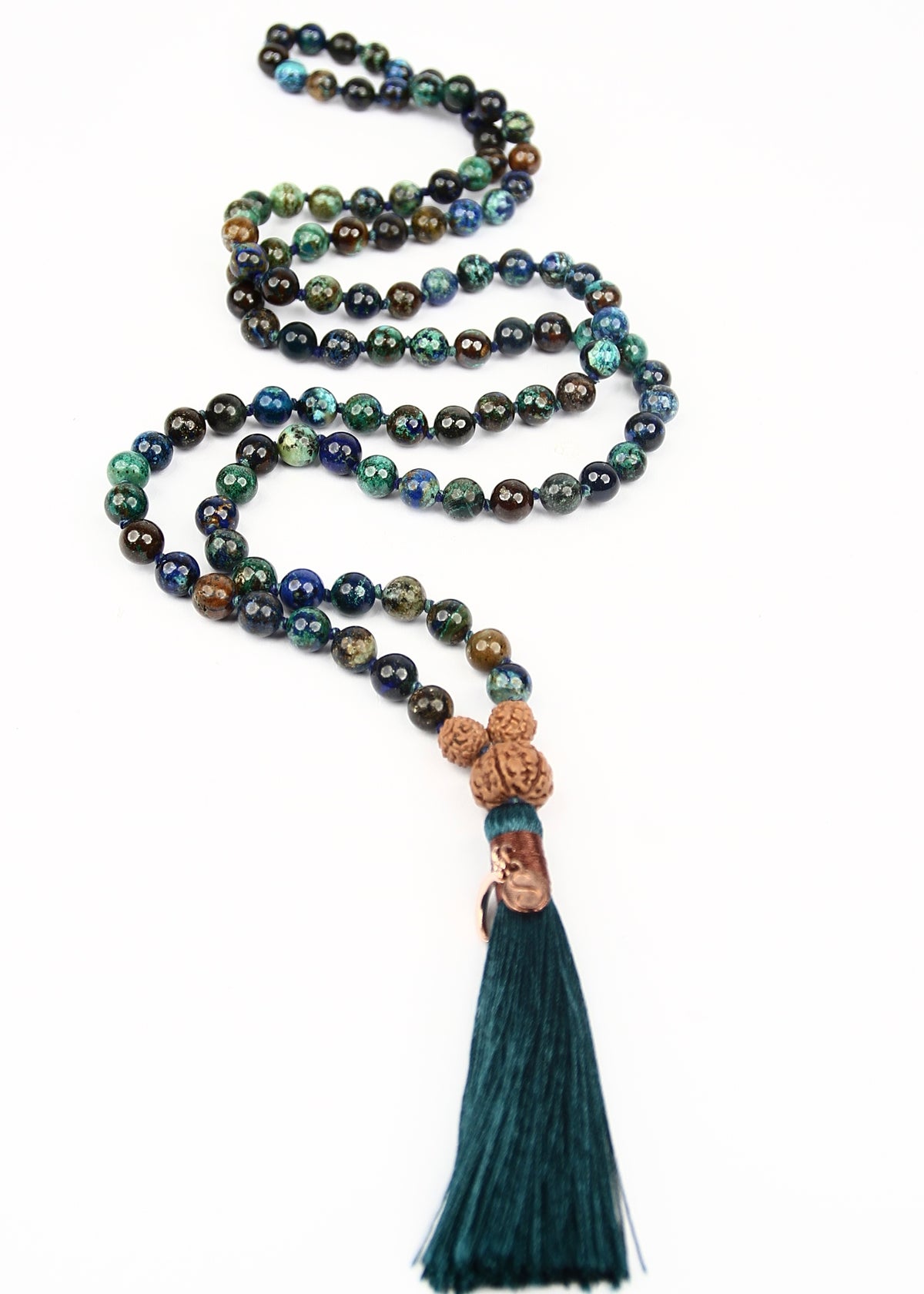 TEJASA Radiant Energy | Chrysocolla, Rudraksha Mala