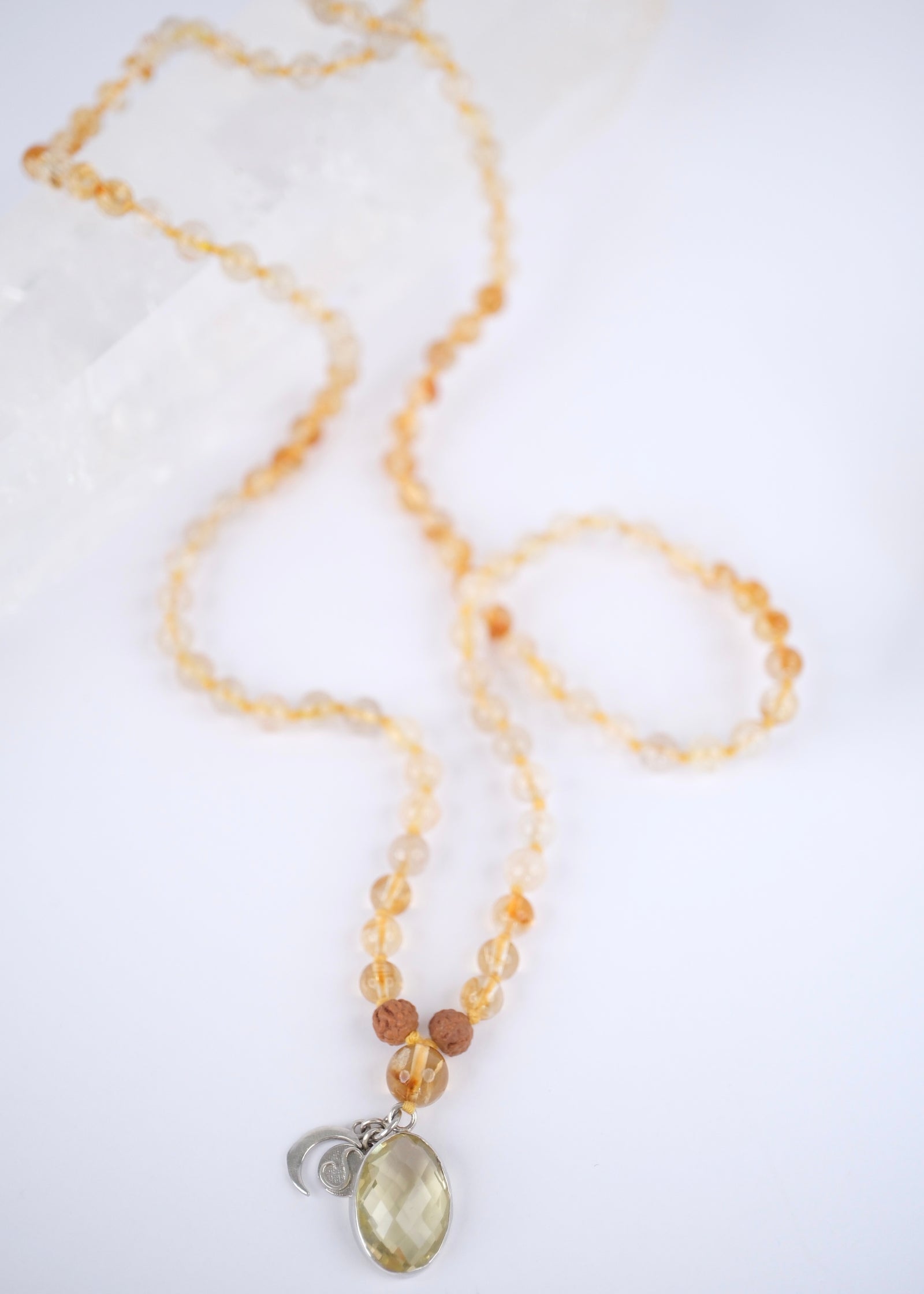 Lemon quartz pendant mala