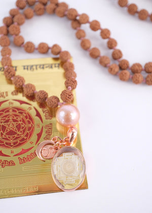 SRI VIDYA ‘Sacred Wisdom’ Mala | Sri Yantra, Pink Pearl, Rudraksha