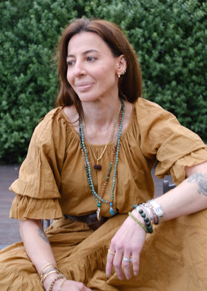 Shivoham Spiritual Jewellery Emerald necklace and Turquoise Pendant Mala