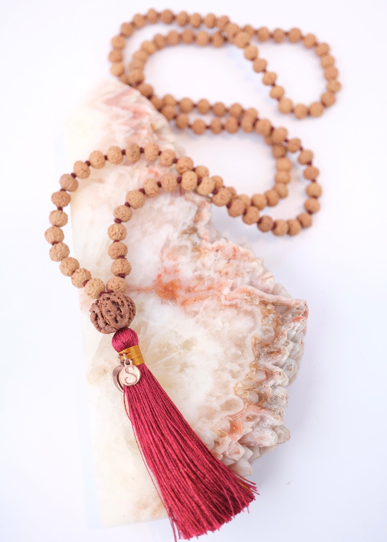 LAKSHMI KAMALA Abundance Mala | Nepal 7 Mukhi Guru and 7 Mukhi Indonesian 108 beads | Rudraksha Japa Mala for Wealth and Happiness