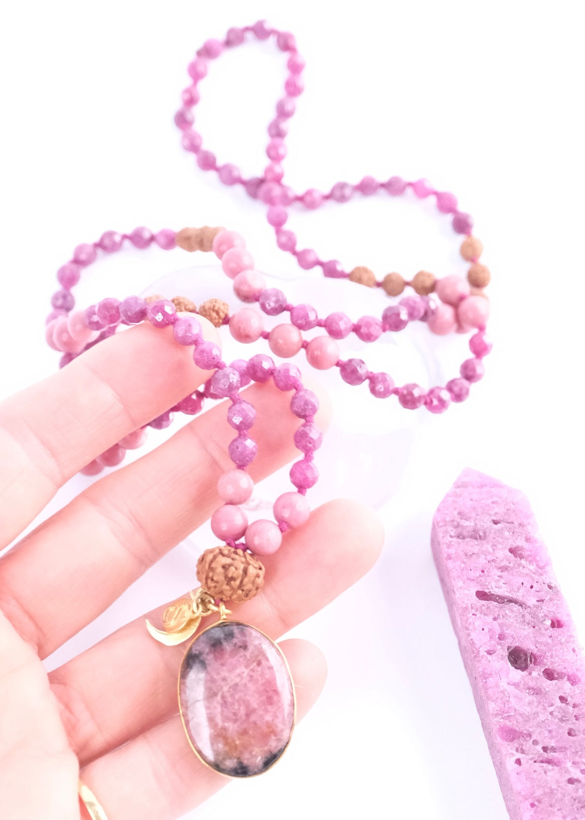 RAJRANI The Sovereign Queen Mala | Ruby, Rhodonite, Rudraksha