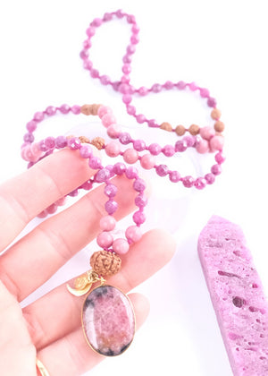 RAJRANI The Sovereign Queen Mala | Ruby, Rhodonite, Rudraksha
