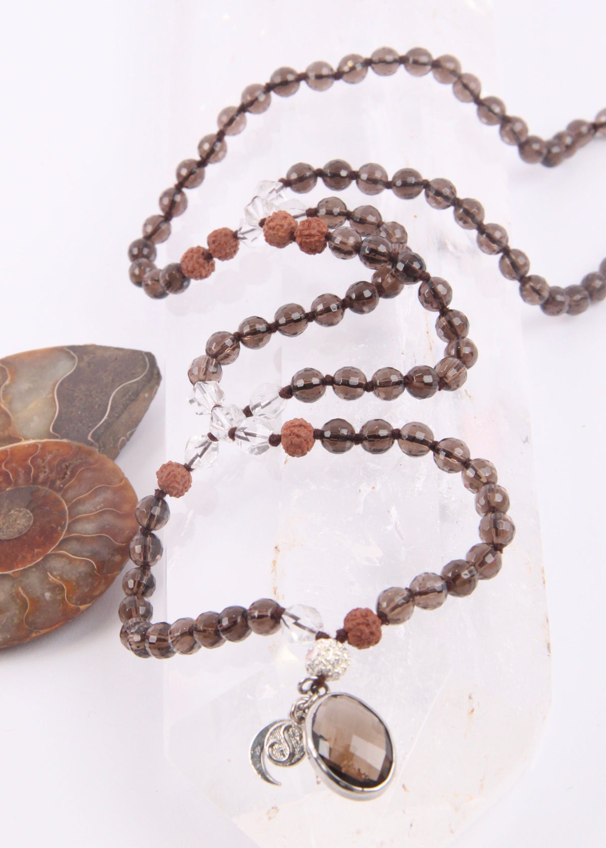 MAHADEVI Mother of the Universe | Faceted Smoky Quartz Pendant Mala