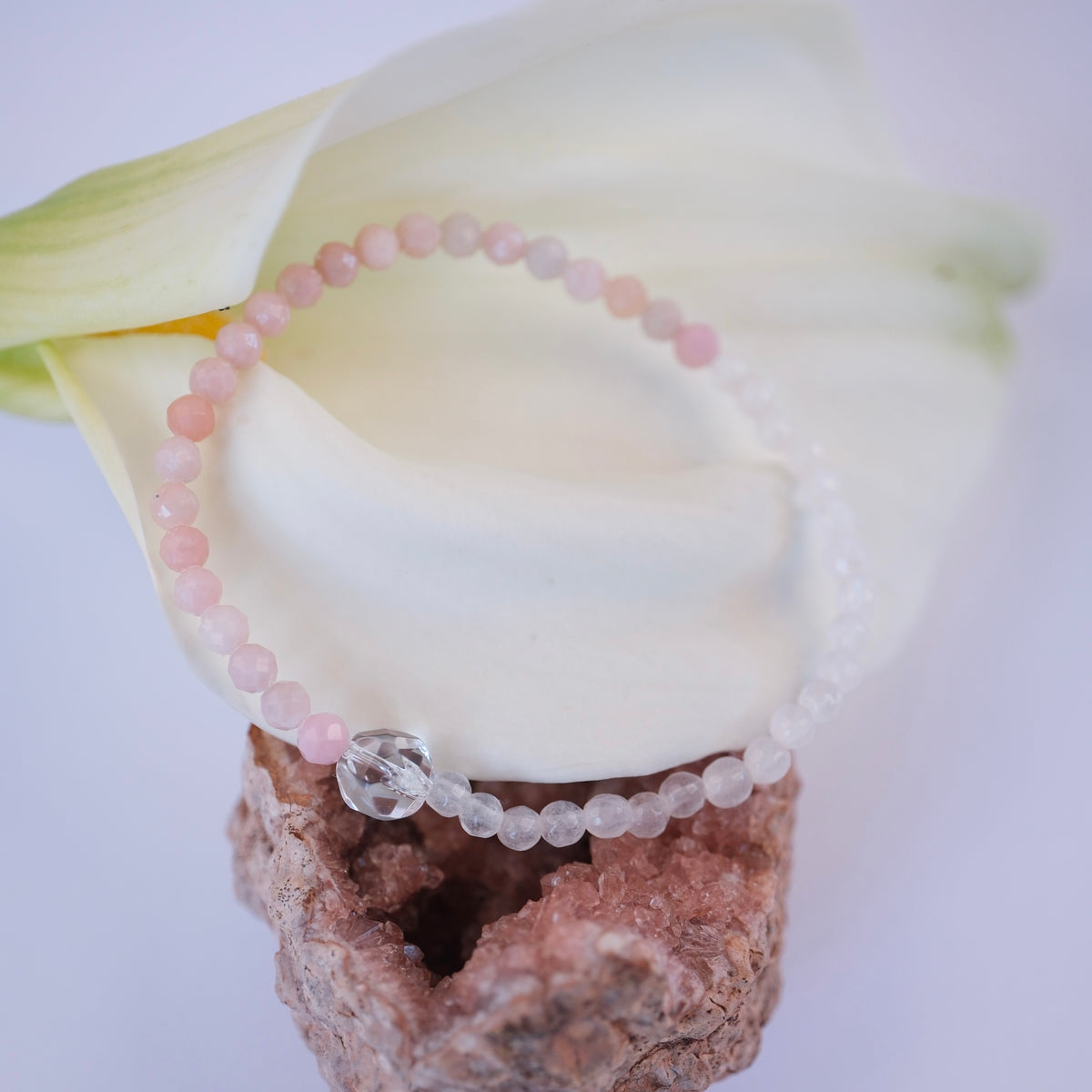 KARUNA KRIPA Loving Grace & self compassion | Pink Opal, Rose Quartz & Herkimer Quartz Bracelet
