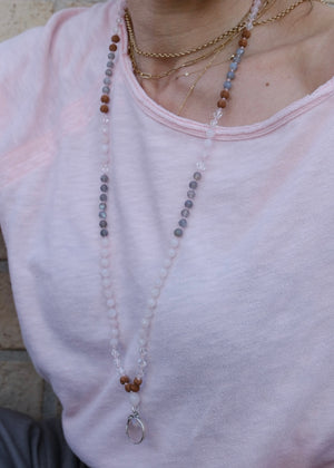 Rose Quartz and Labradorite Mala Beads with Rose Quartz Pendant set in Sterling Silver