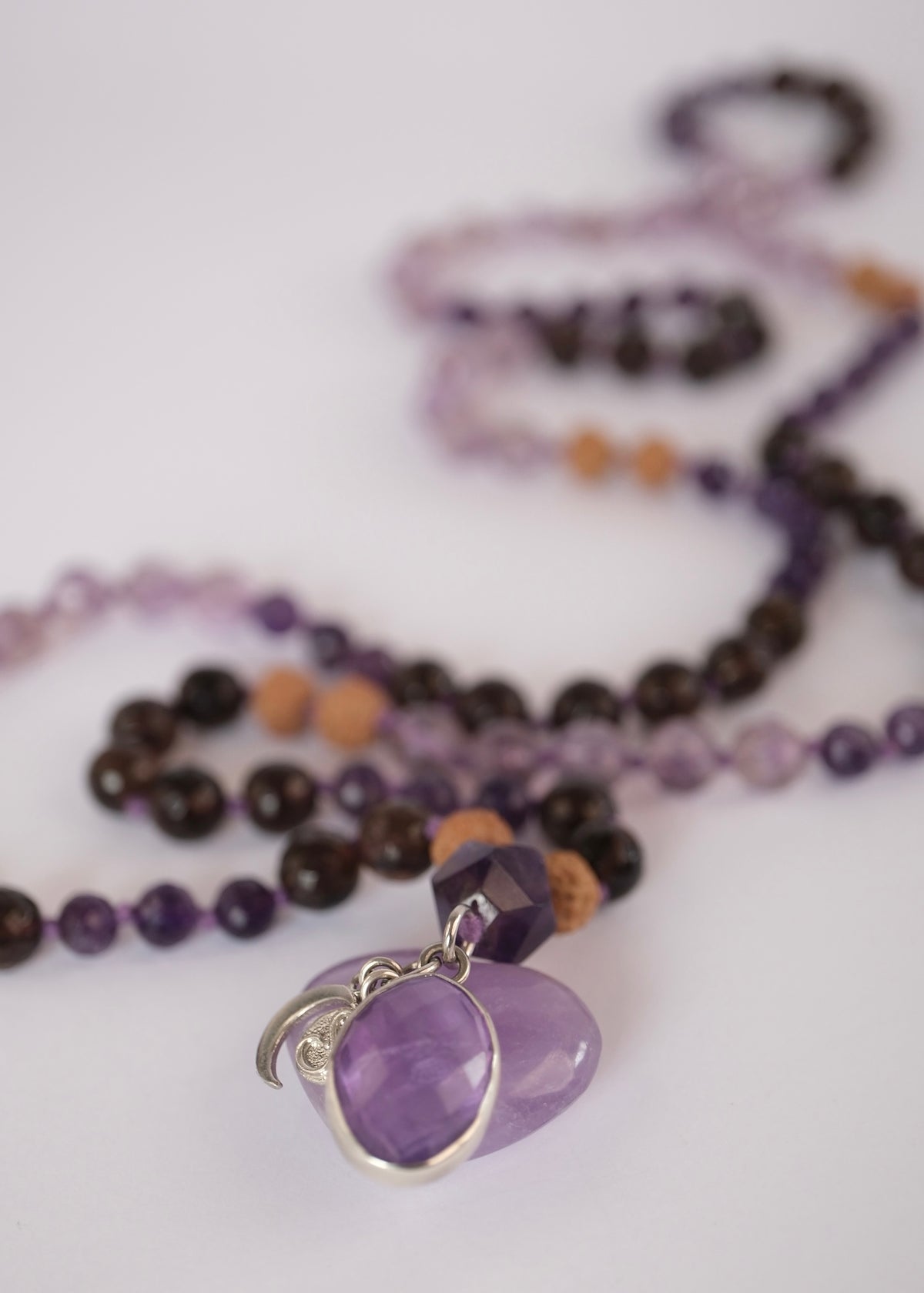 Vira Sadhaka 'Sacred Rebirth for the Spiritual Warrior' Mala | Amethyst, Smoky & Lavender Quartz, Rudraksha