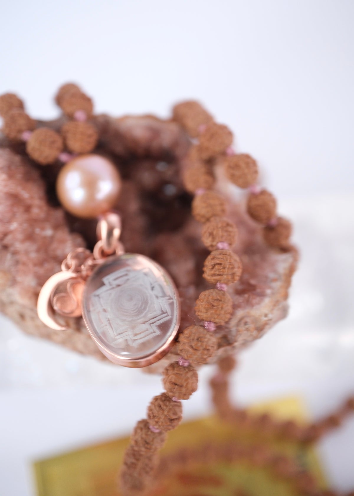 SRI VIDYA ‘Sacred Wisdom’ Mala | Sri Yantra, Pink Pearl, Rudraksha
