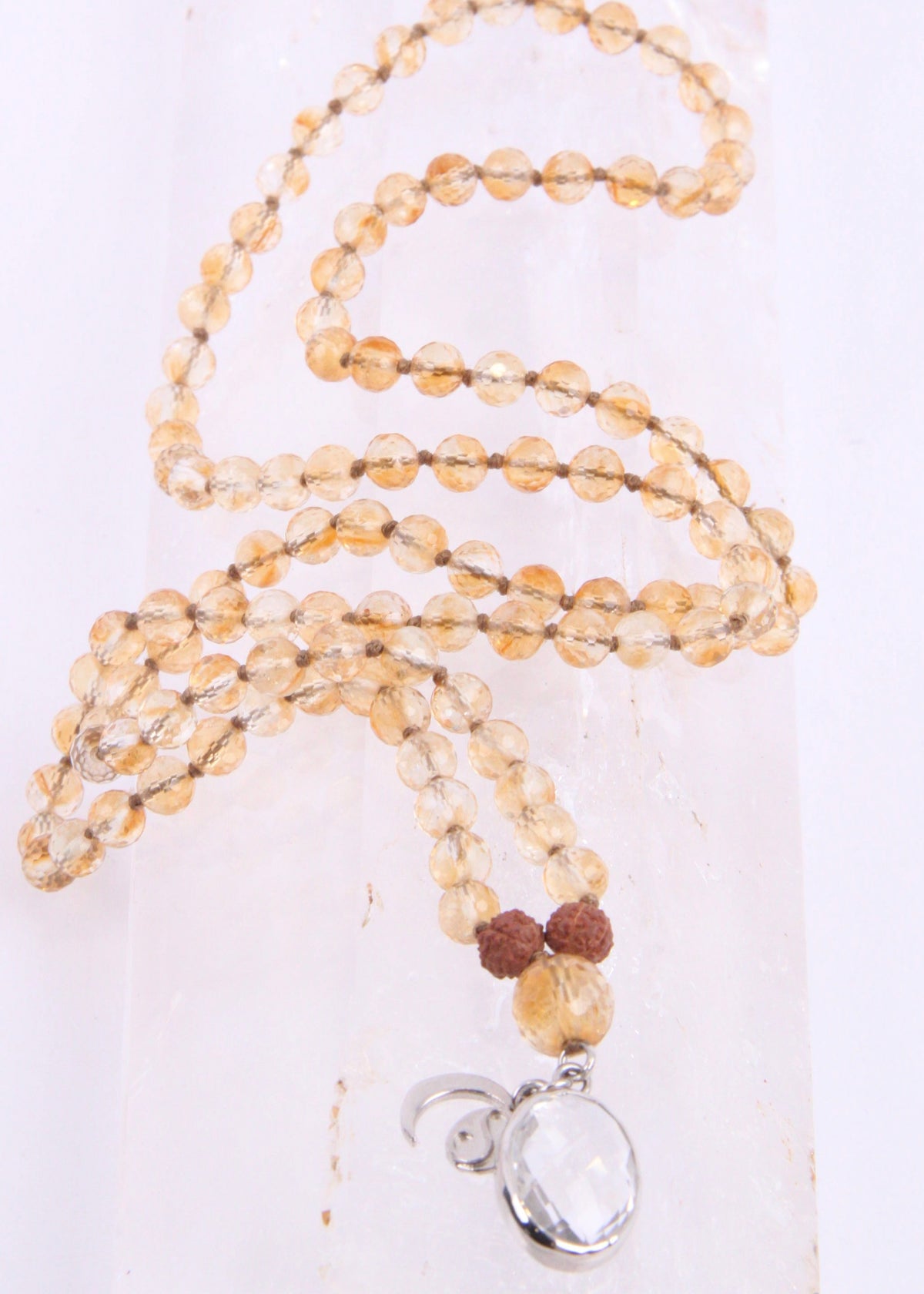 KUBER Divine Treasure Mala | Faceted Citrine, Himalayan Quartz Pendant