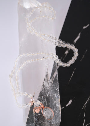 SHAKTI ‘The Mala of Pure Energy & Light’ | Himalayan Clear Quartz, Sri Yantra, Pink Pearls