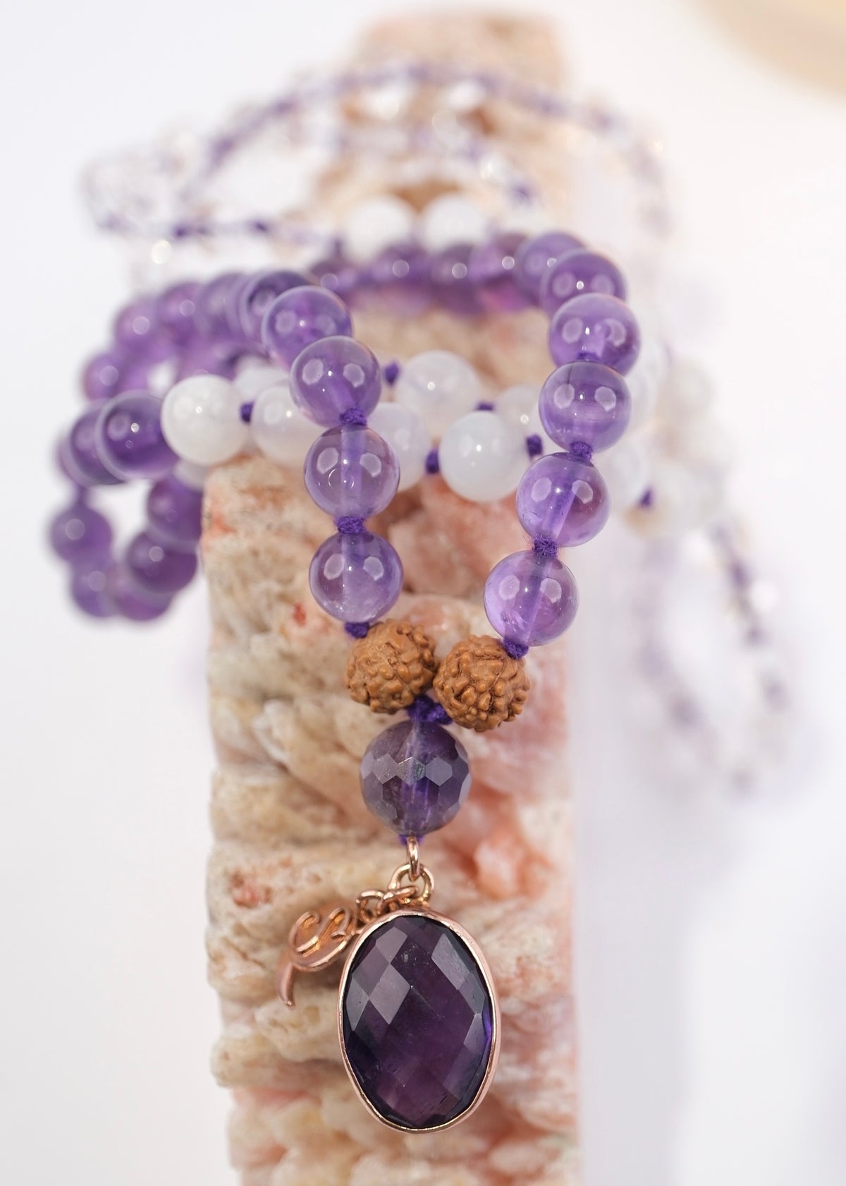 AURA Cleanse Mala | Amethyst, Moonstone, Himalaya Quartz