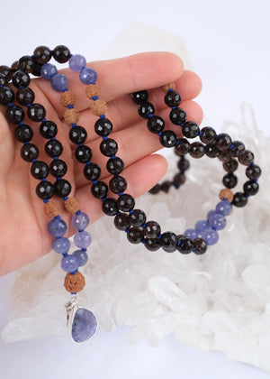 MAHADEV & the Third eye Mala | Tanzanite, Smoky Quartz & Rudraksha Mala