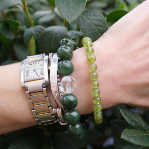 JADE BUDDHA Bracelet 'The Stone of Heaven' | 12mm Green Jade with Herkimer Quartz