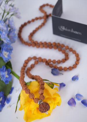 AUM SADASHIVA Eternally Auspicious Japa Meditation Mala | 9mm Mala beads, Nepal 5 Mukhi Guru bead 17mm