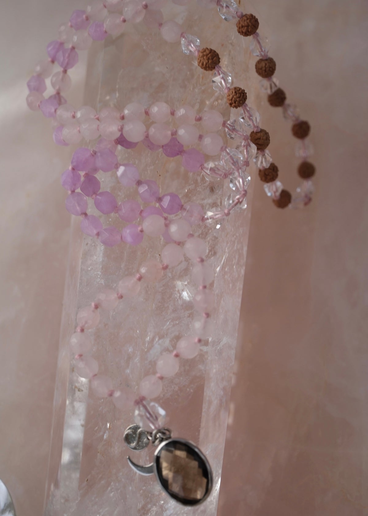 BHAVA Radiating Positivity Mala | Amethyst Herkimer, Smoky &amp; Rose Quartz