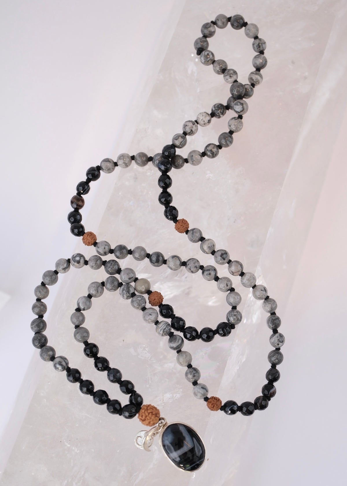 ADI YOGI Mala | Purpose & Protection | Map Stone, Onyx, Rudraksha