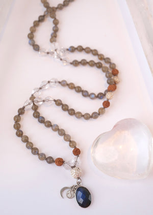ORION STAR SEEDS Mala | Labradorite, Herkimer, Silver, Rudraksha | Made for Visionaries