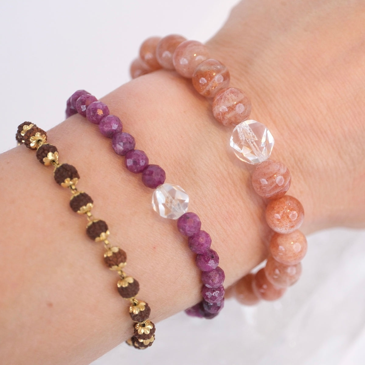 SURYA Blessings | 10mm Sunstone, Herkimer Quartz bracelet