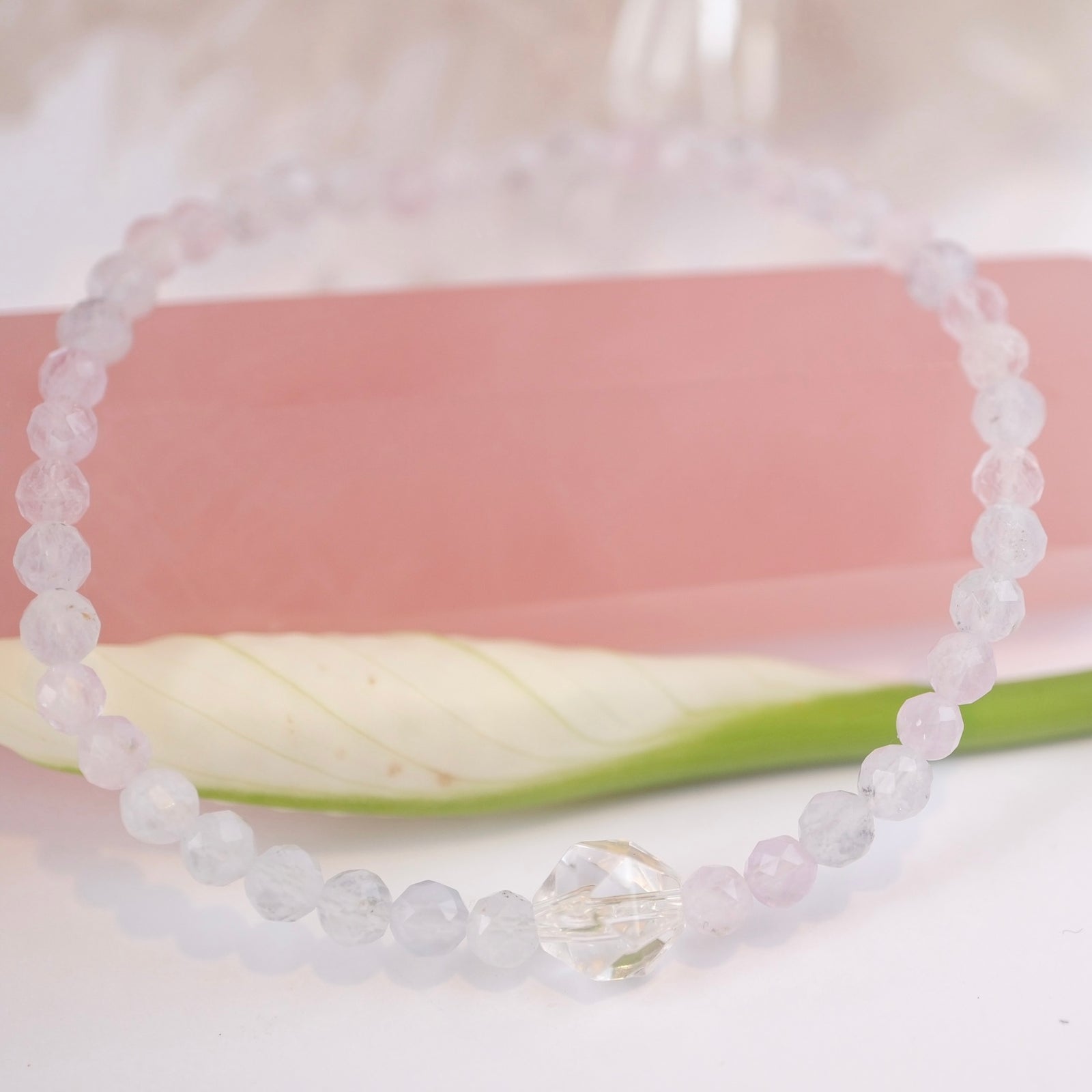 Lavender Quartz Bracelet with Herkimer on a one quartz background