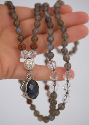 ORION STAR SEEDS Mala | Labradorite, Herkimer, Silver, Rudraksha | Made for Visionaries