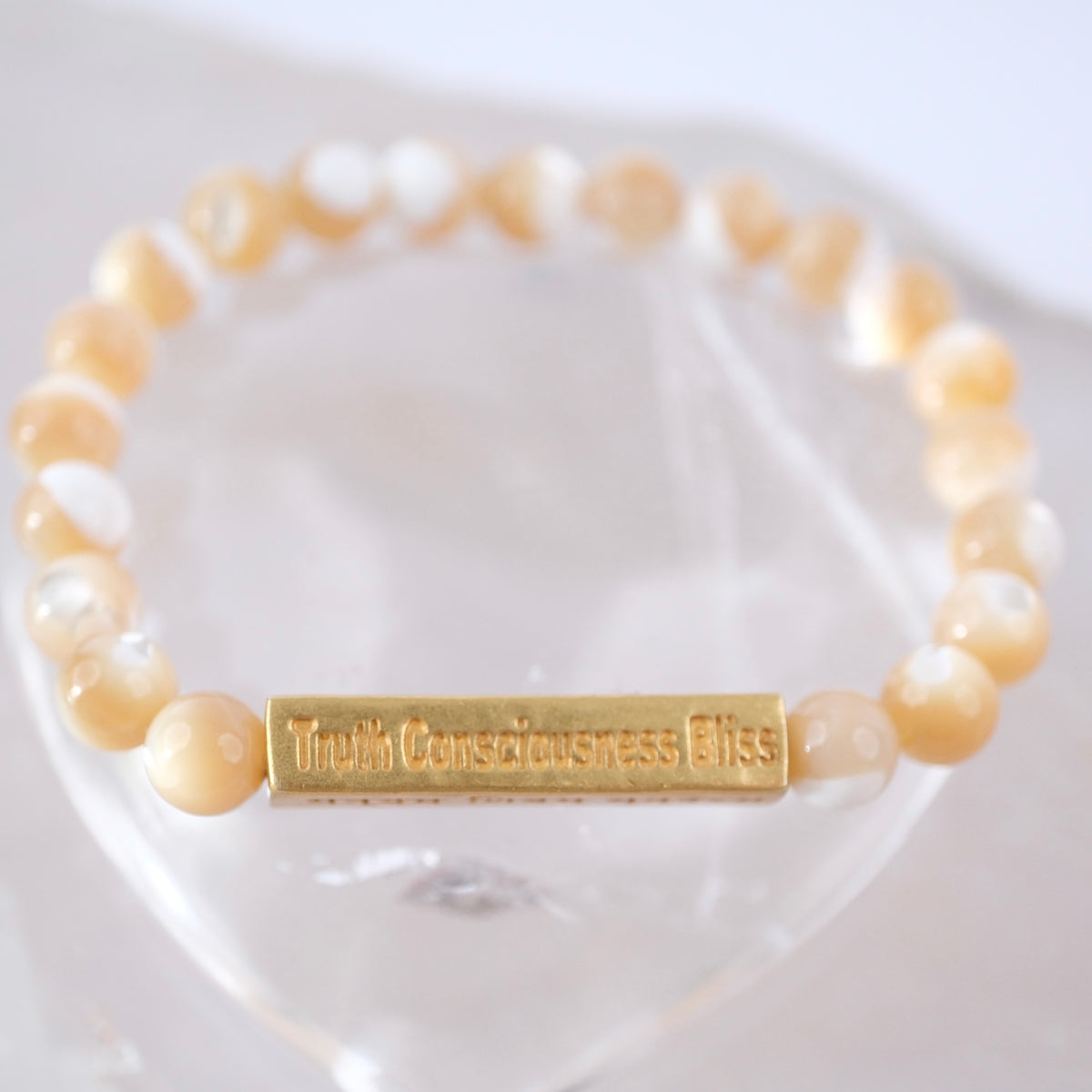 DIVINE GRACE Honey Mother of Pearl bracelet | Om Namaha Shivaya Silver bar
