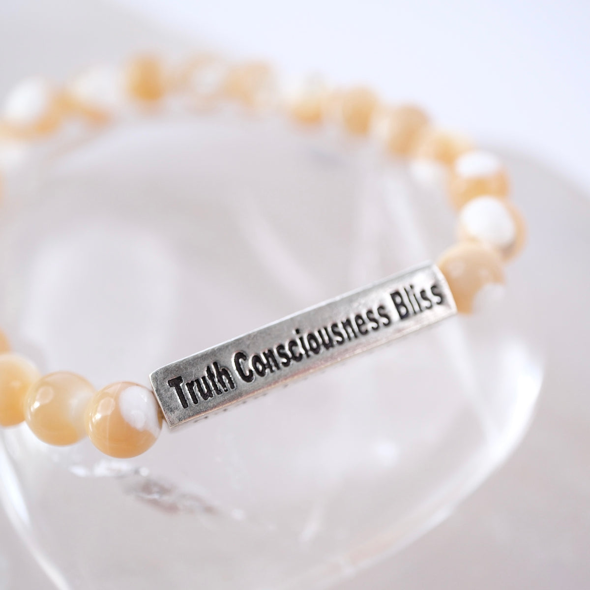 DIVINE GRACE Honey Mother of Pearl bracelet | Om Namaha Shivaya Silver bar