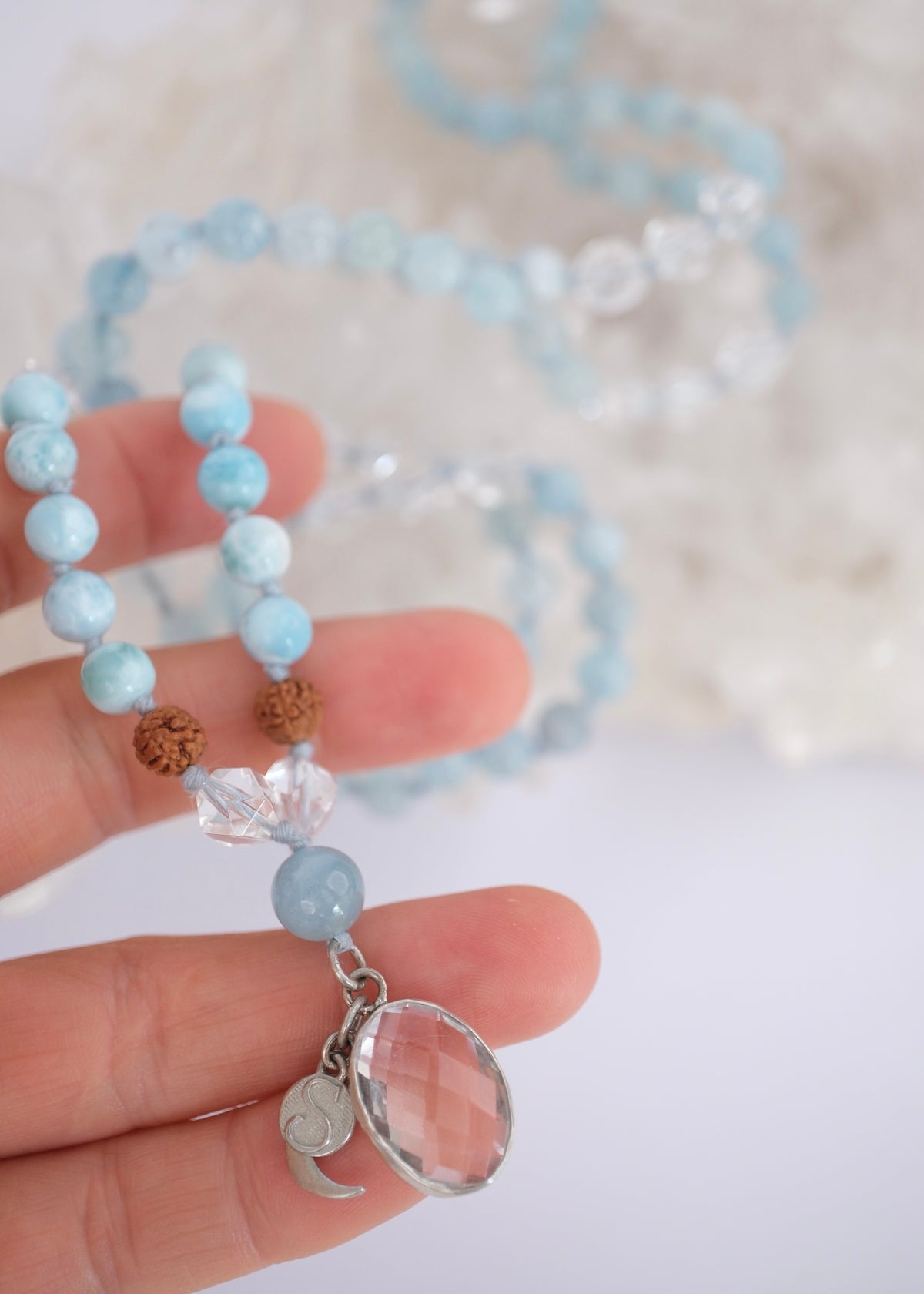 ENLIGHTEN Mala | Larimar, Aquamarine, Herkimer & Quartz