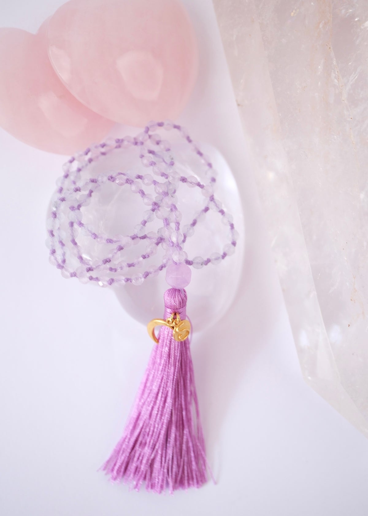 AGYA INTUITION Mala | Lavender Quartz, Aquamarine &amp; Rare Herkimer Amethyst