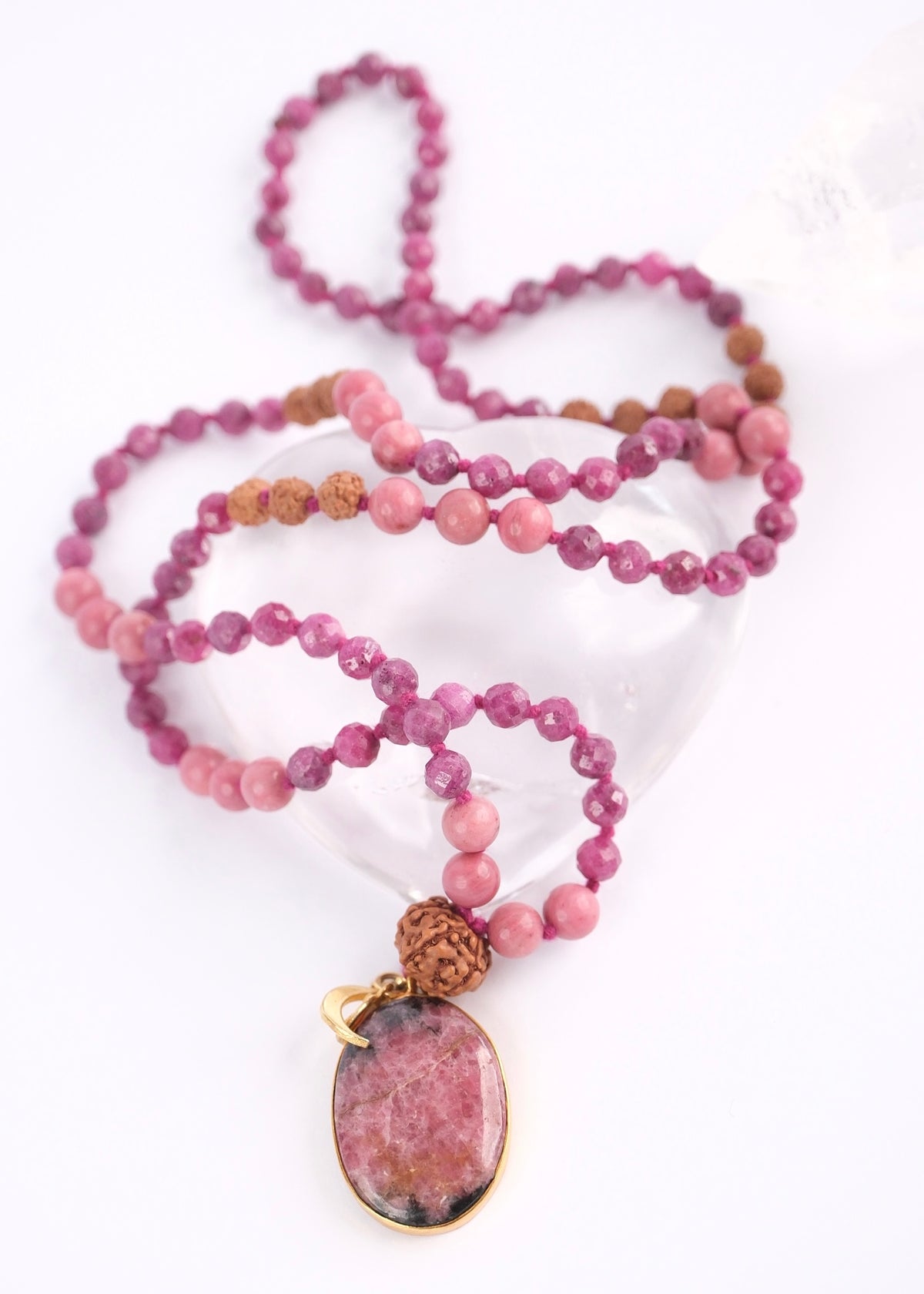 RAJRANI The Sovereign Queen Mala | Ruby, Rhodonite, Rudraksha