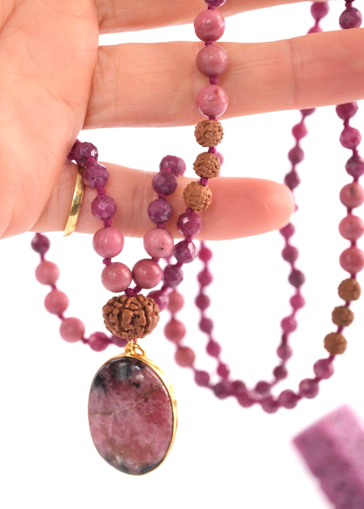 RAJRANI The Sovereign Queen Mala | Ruby, Rhodonite, Rudraksha