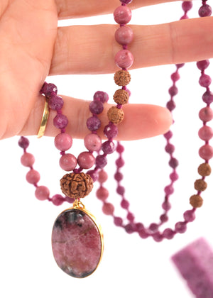 RAJRANI The Sovereign Queen Mala | Ruby, Rhodonite, Rudraksha