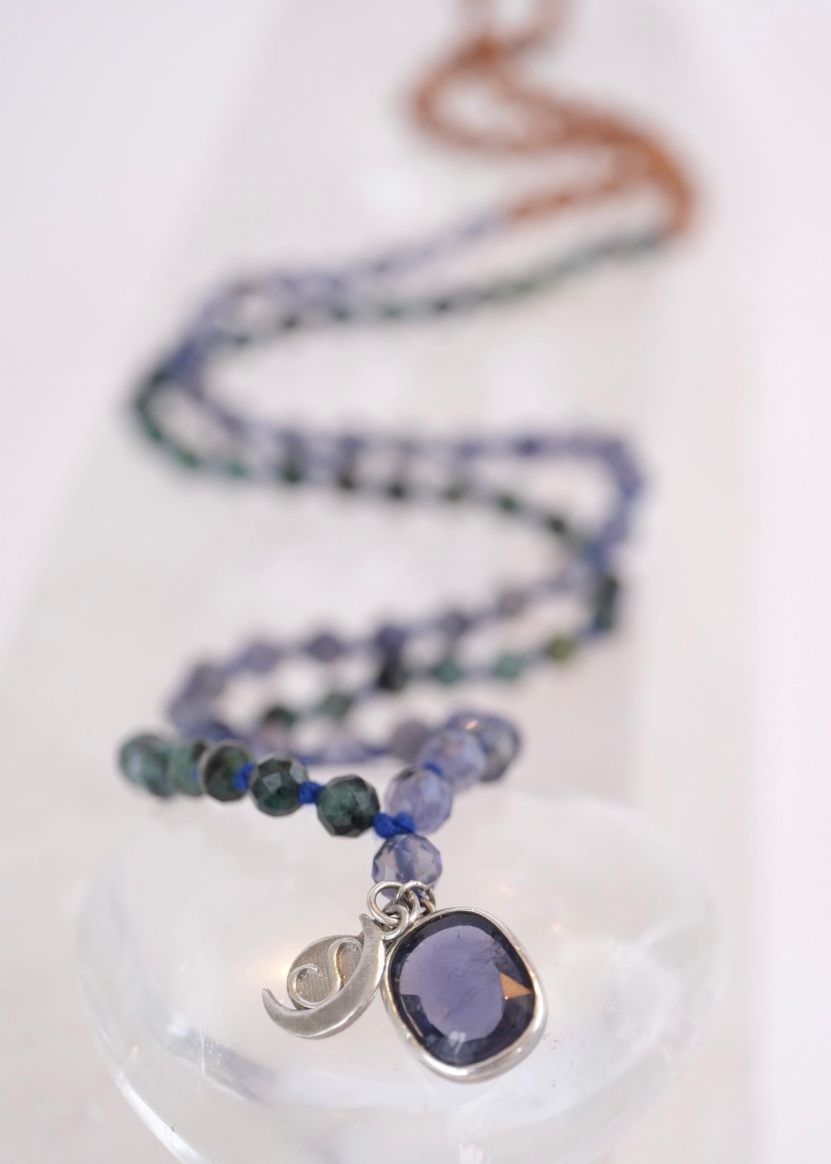 DEVAKA Divine, Celestial Mala | Emerald, Iolite & Rudraksha