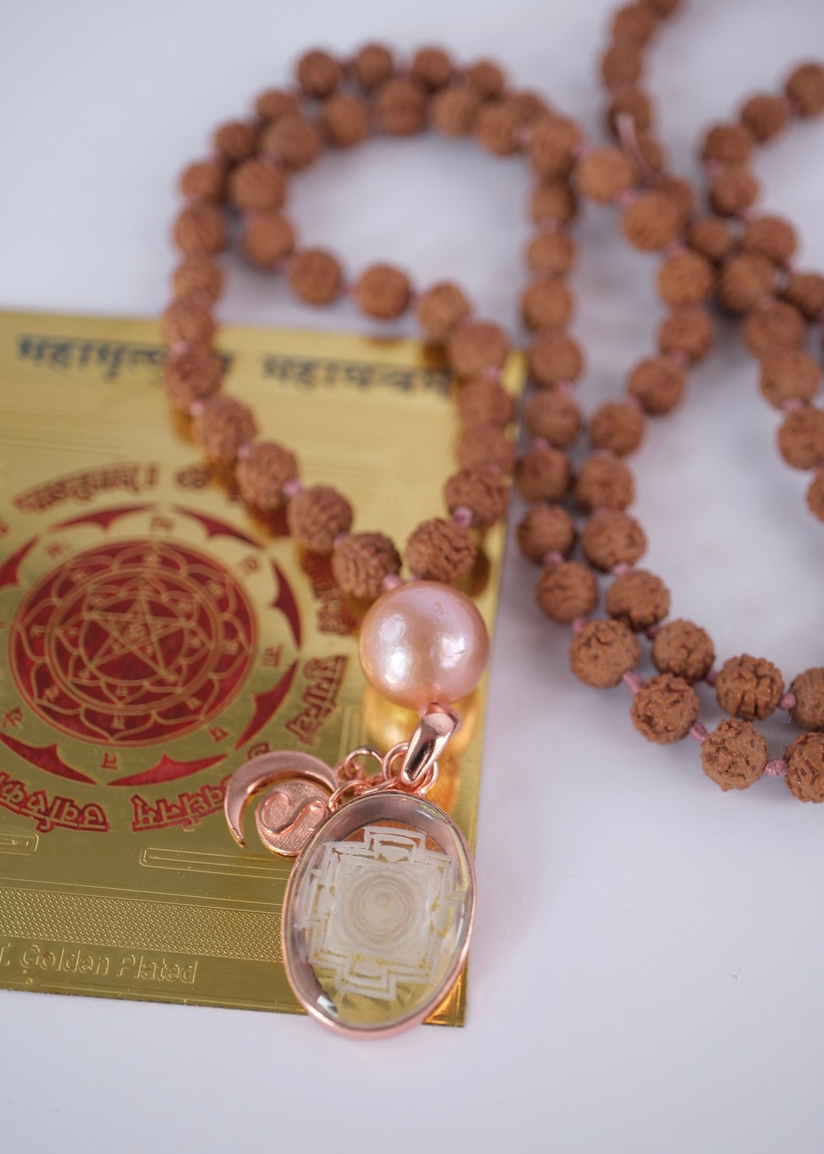 SRI VIDYA ‘Sacred Wisdom’ Mala | Sri Yantra, Pink Pearl, Rudraksha