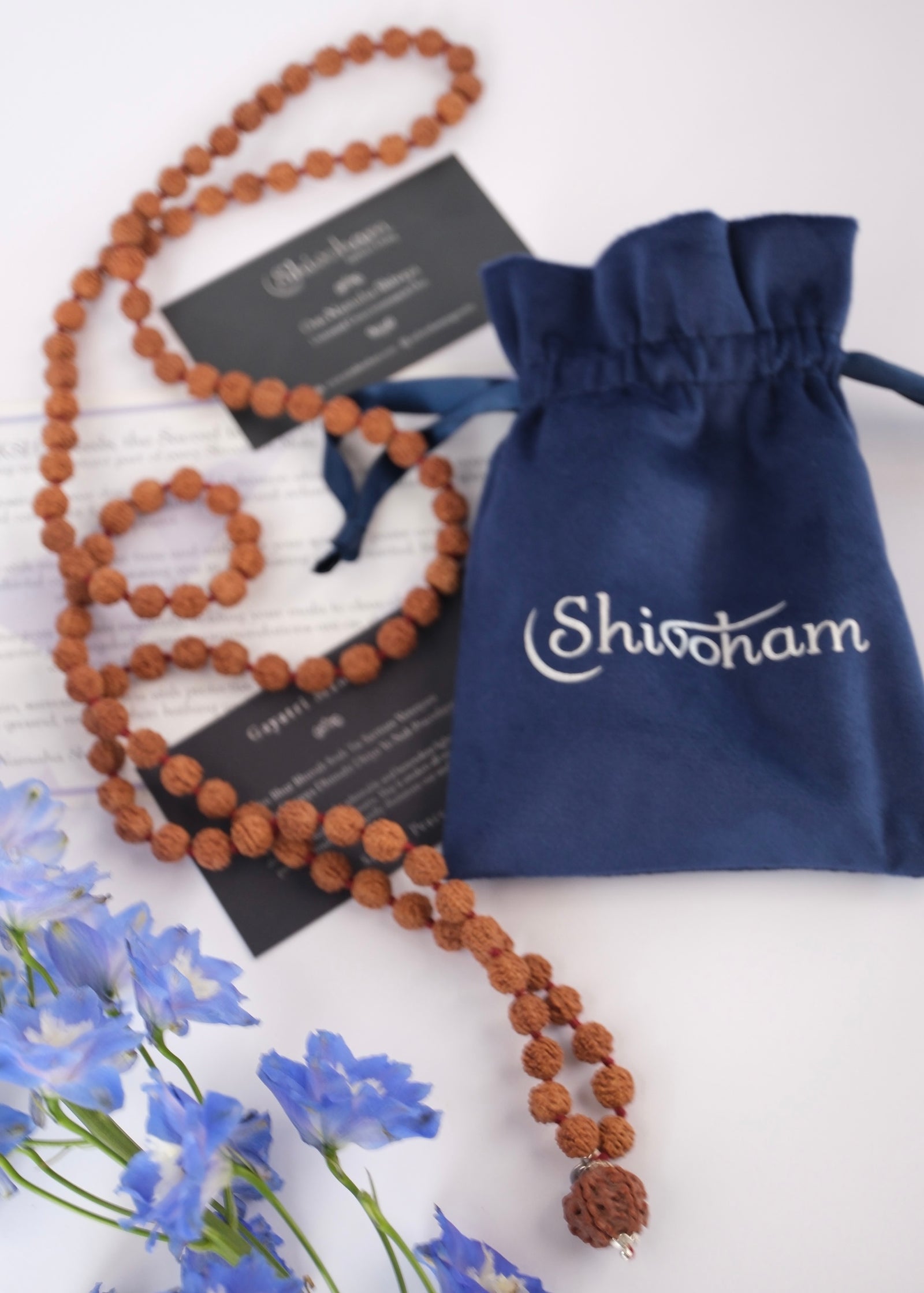 AUM SADASHIVA Eternally Auspicious Japa Meditation Mala | 9mm Mala beads, Nepal 5 Mukhi Guru bead 17mm