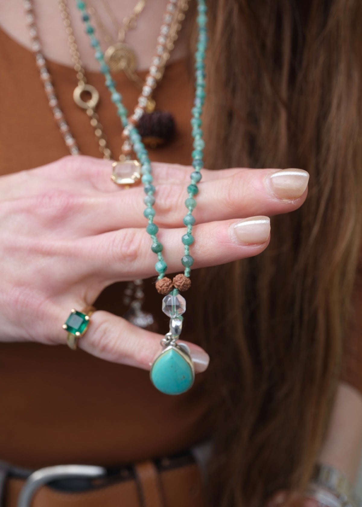 BUDH PRIYA 'The Mala of Mercury's Grace' Vedic Collection | Emerald, Persian Turquoise & Rudraksha