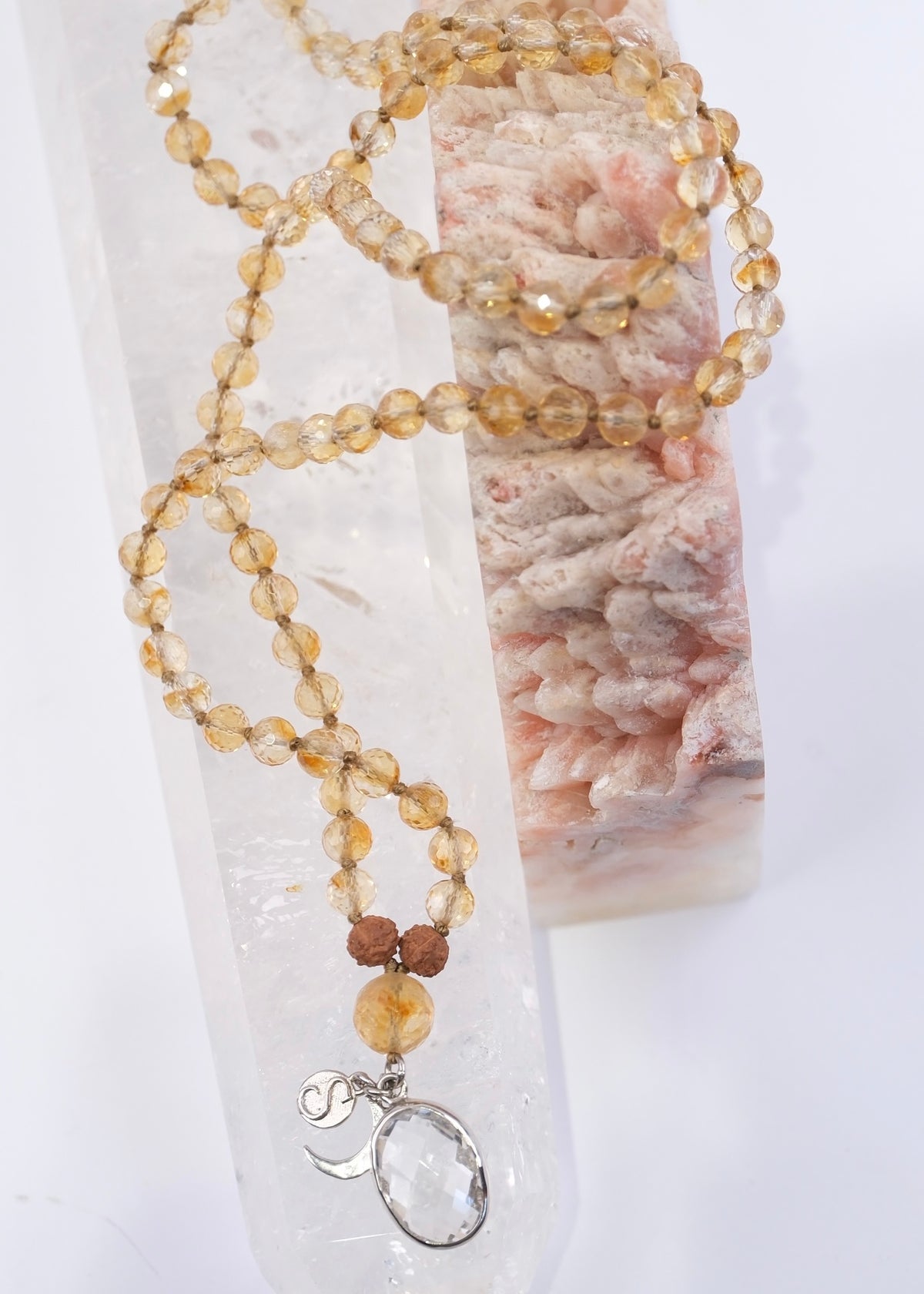 KUBER Divine Treasure Mala | Faceted Citrine, Himalayan Quartz Pendant