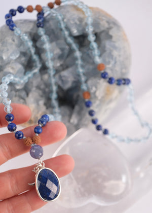 Archangel Raphael 'The Mala of Truth and Radiant Expression' | Topaz, Lapis Lazuli, Iolite, Rudraksha