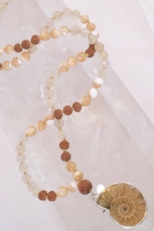 OM Eternal | Ammonite, Honey Mother of Pearl, Gold in Quartz & Rudraksha