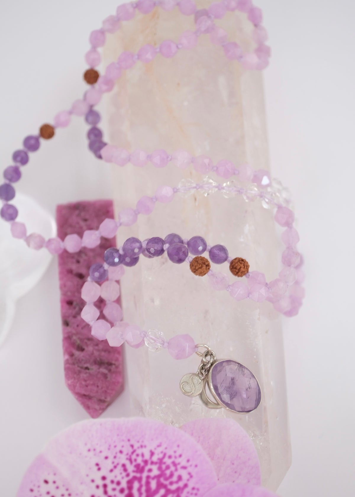 GODDESS of Light | Lavender Amethyst Herkimer Quartz Mala