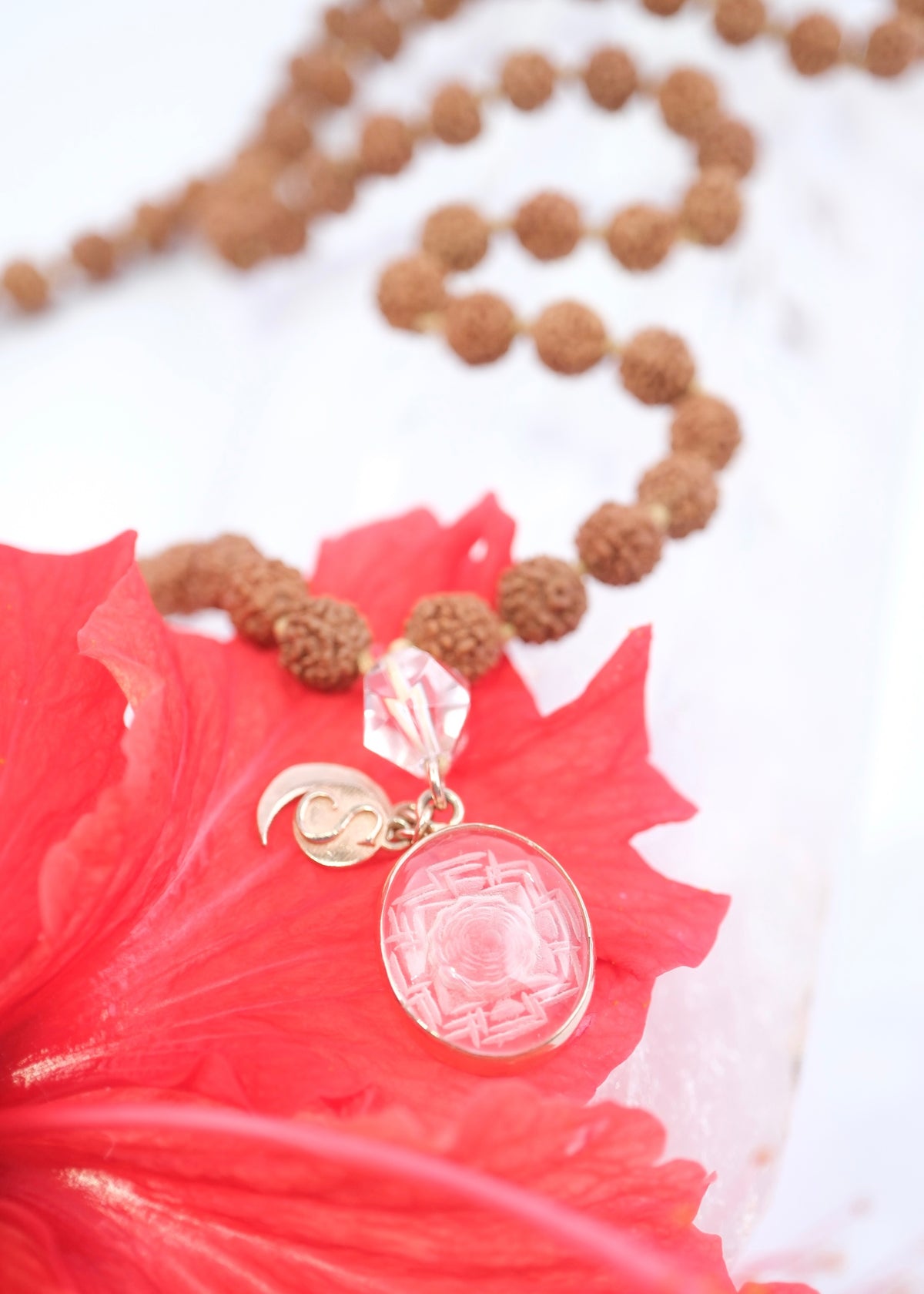 SRI YANTRA MEDITATION| Rudraksha with hand-carved Sri Yantra &amp; Herkimer