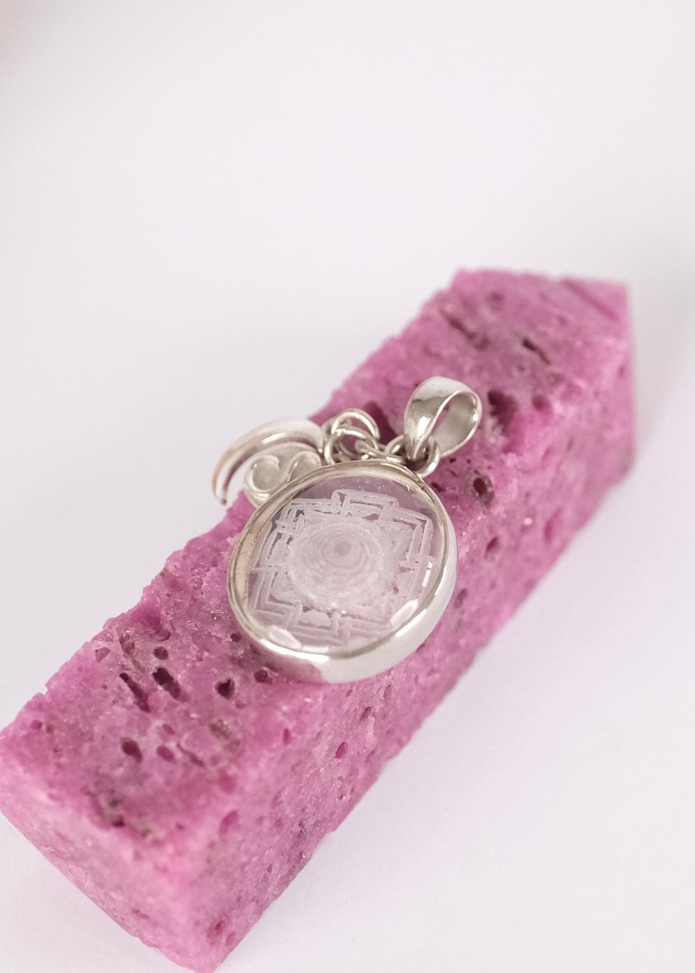 Sri Yantra Pendant 'Hand-carved in Himalayan Quartz' | 925 Sterling Silver