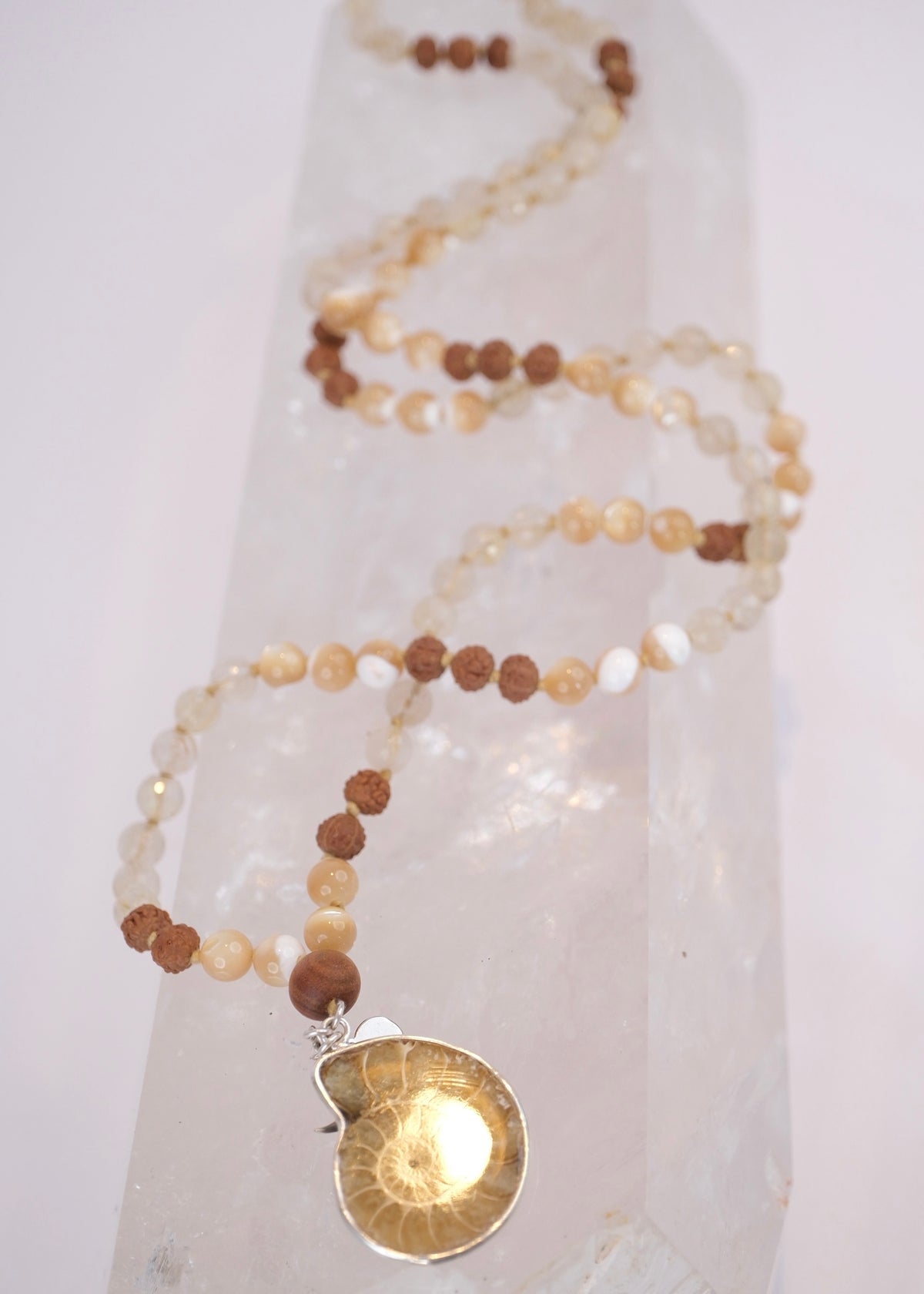 OM Eternal | Ammonite, Honey Mother of Pearl, Gold in Quartz & Rudraksha