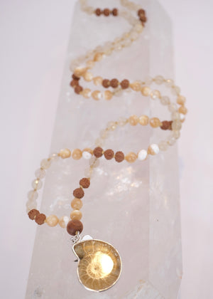 OM Eternal | Ammonite, Honey Mother of Pearl, Gold in Quartz & Rudraksha