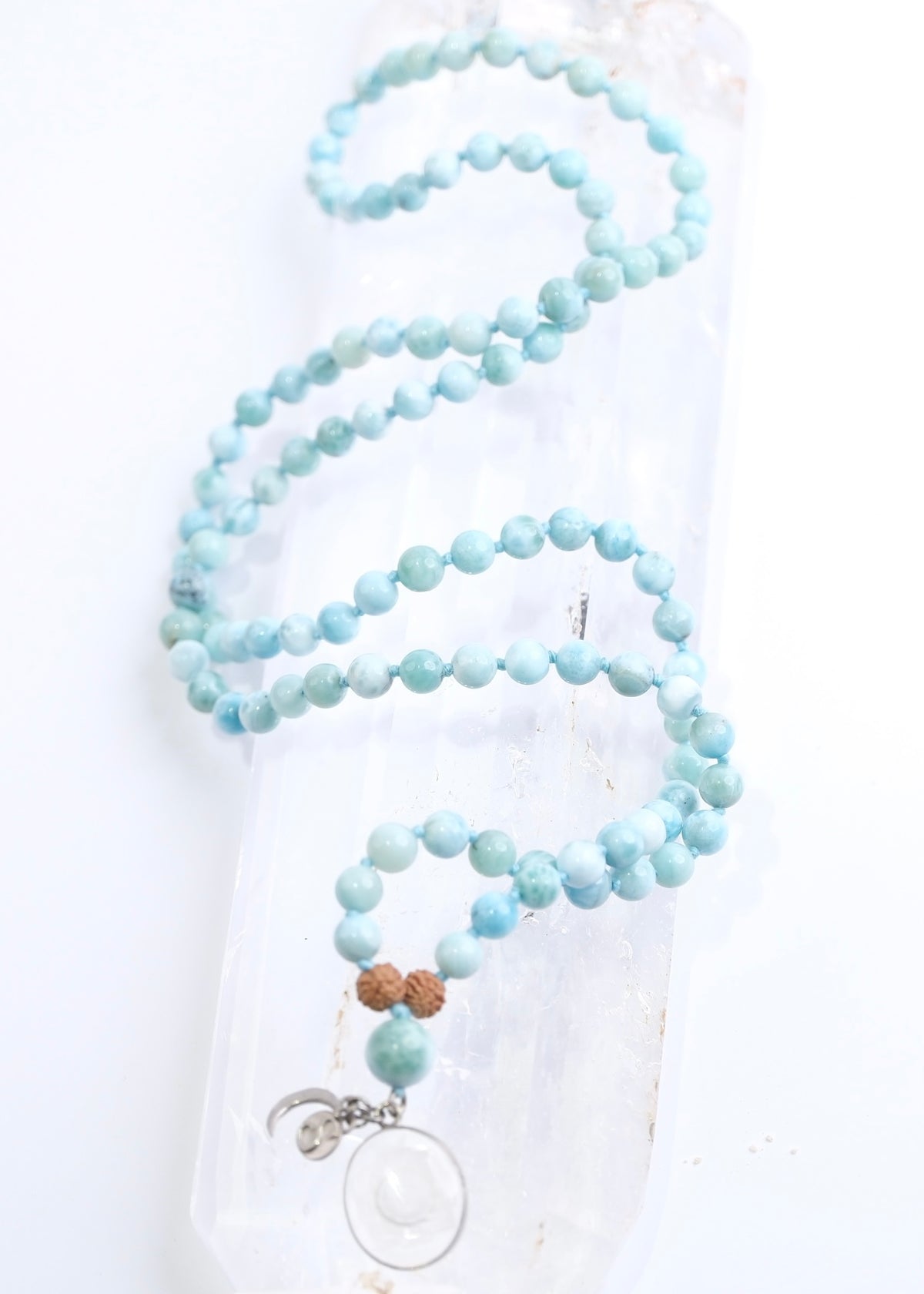 SATYA LOKA SRI DEVI Mala | Sri Yantra, Larimar, Rudraksha Mala