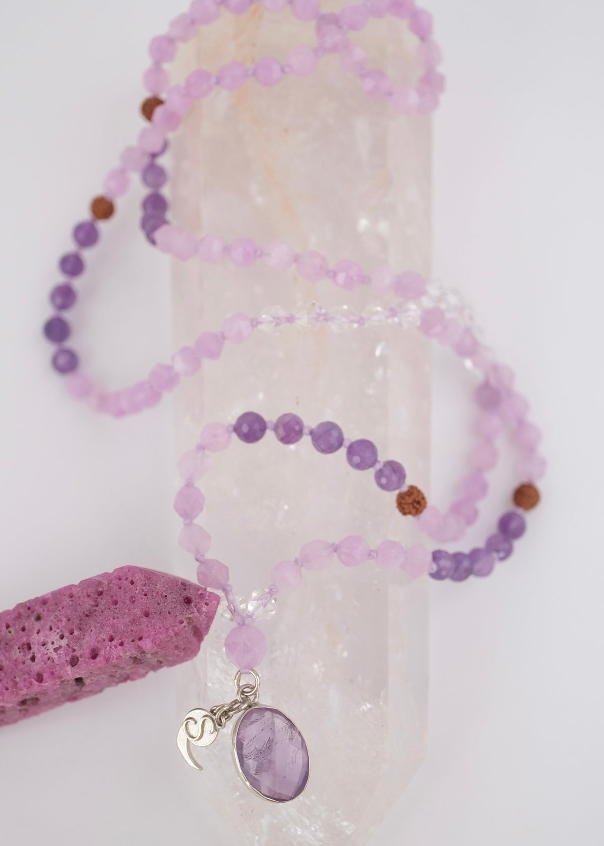 GODDESS of Light | Lavender Amethyst Herkimer Quartz Mala