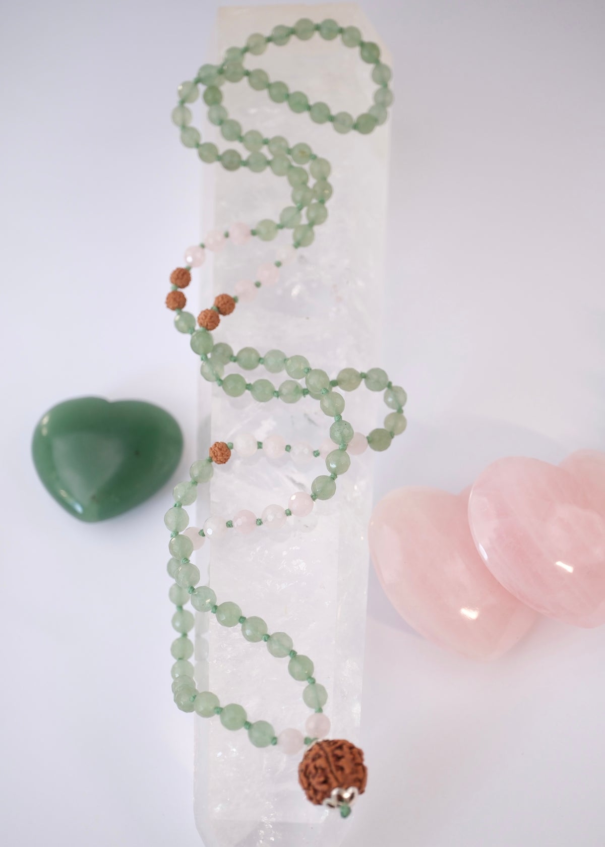 ANAHATA CHAKRA Heart Mala | Aventurine, Rose Quartz, Rudraksha