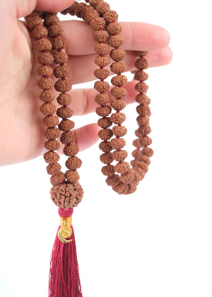 TEMPLE Collection GANAPATI Riddhi Siddhi Mala | Nepal 8 Mukhi Guru bead with 108 Premium Indonesian 8 Mukhi Rudraksha