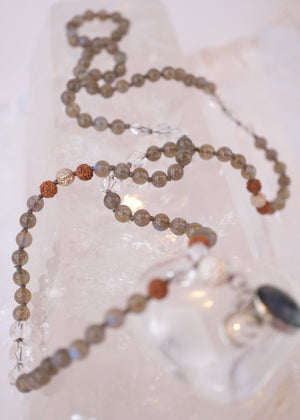ORION STAR SEEDS Mala | Labradorite, Herkimer, Silver, Rudraksha | Made for Visionaries